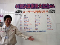 特設ユーザー０円売り切りコーナーの出品一覧を紹介するスタッフ
