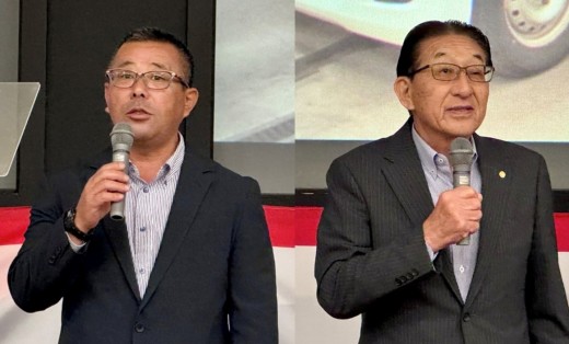 シーエーエー柘植取締役（左）とJU岩手・小原会長理事長（右）があいさつ