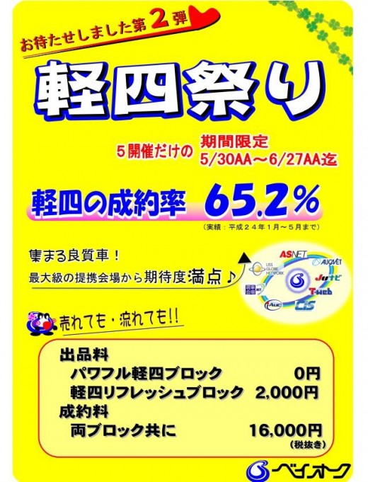 ５月30日(水)～６月27日(水)の５開催で『軽四祭り』　　