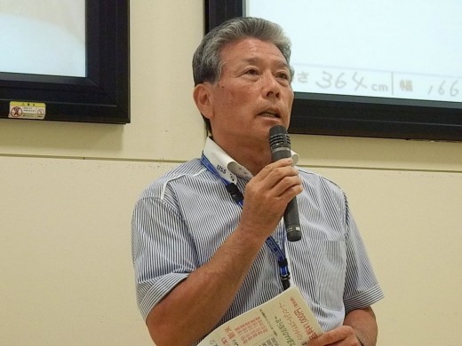 セレモニーで挨拶に立つ女川博孝会場長「今期は外部からの応札が増えました」