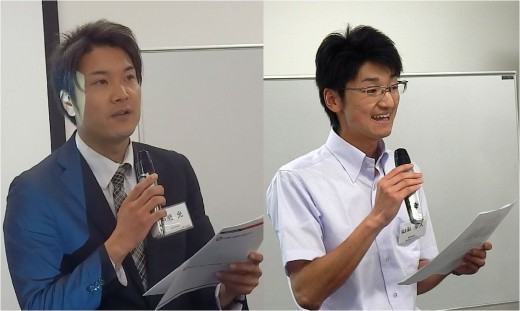 講義の最後に自分のお店の今日から実践する改善点を発表するアップル昭和橋通店の山田崇人氏（右）、アップル四日市南店の中瀬光氏（左）
