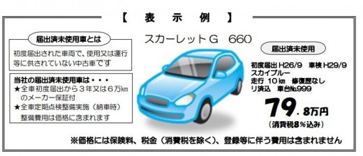 未使用車、適切な広告表示例