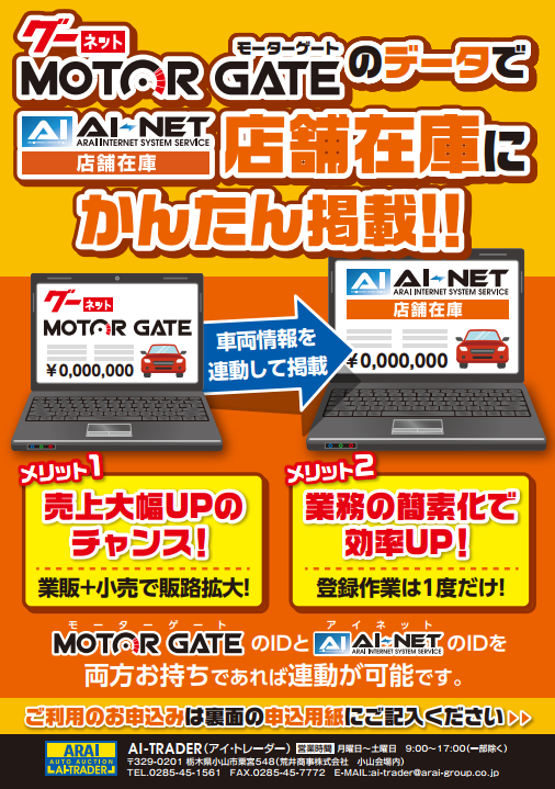 AI-NET店舗在庫サービスにおいてMOTOR GATEとデータ連携