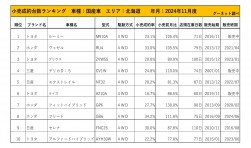 2024年11月度　国産車小売成約台数ランキング【北海道エリア】