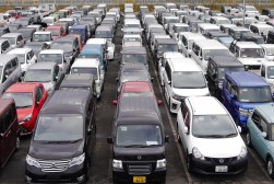 ヤードには出品車が所狭しと並んだ
