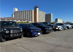 良質の輸入車が並ぶ出品ヤード
