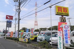幹線道路の交差点に間口の広い展示場