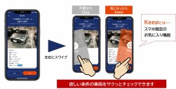 アプリに通知された新着車両を左右にスワイプすることで「Keep」が可能 