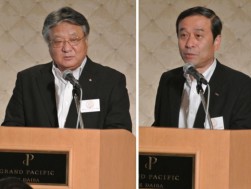 （左）全日本ロータス同友会・室谷会長と（右）ＮＴＴドコモ・岩﨑副社長