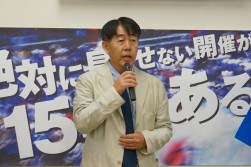 挨拶に立つ堀江知弘社長（ホリエオート：茨城県古河市）