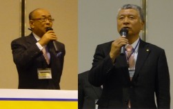 澤田稔中販連会長（左）と喜多ＪＵＣ社長