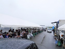 雨の中、活発なセリが展開された