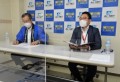 会見に臨む東馬オークションカンパニー長（左）と鈴木名古屋会場準備室室長