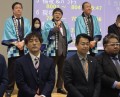 セレモニーで謝辞を述べる吉田博徳青年部会長