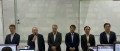 石山会長があいさつ（左から海津会長、石山会長、伊藤会長、橋本会長、加藤会長、添野会長）