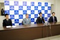 当日開催された記者会見の模様（左から竹本幸広部長・丸山明社長・藤井氏・久保山道弘監督）