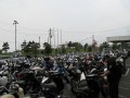 バイクで埋め尽くされた会場で会員が下見に勤しむ